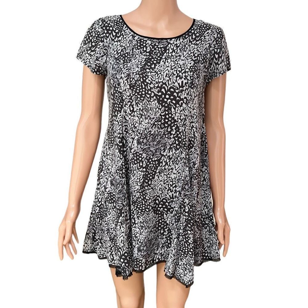 Silence +โNoise A Line Dress Black Mini Pleated Scoop Neck Short Sleeve sizeโXS